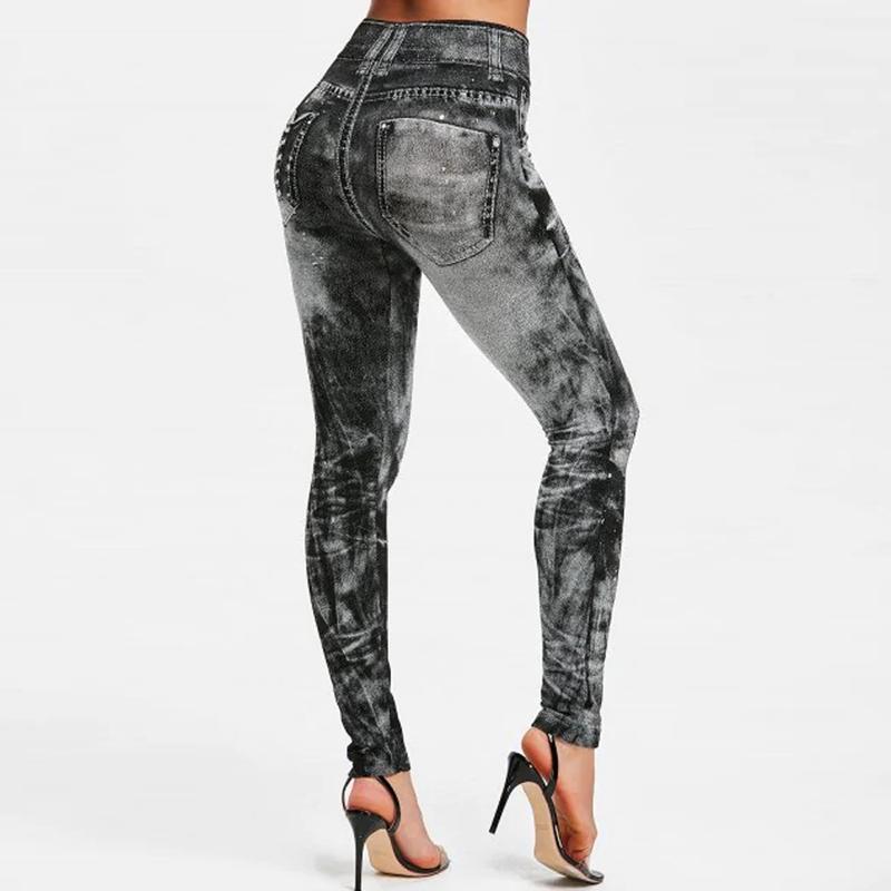Quần jean giả của phụ nữ quần yoga quần dài có thể kéo dài quần legging denim quần jean hông quần thể thao quần bút chì Color: 08 A Size: S