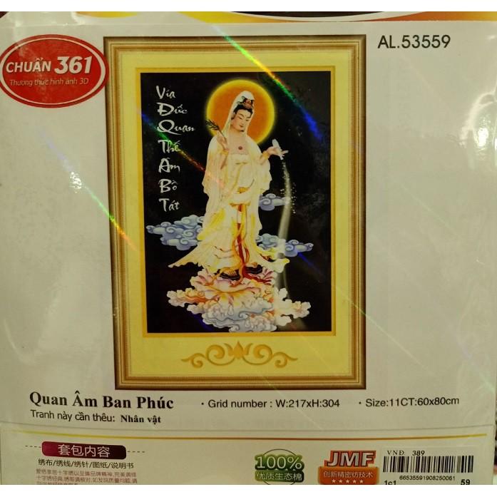 Tranh thêu chữ thập Quan Âm Ban Phúc kt80x60cm 53559