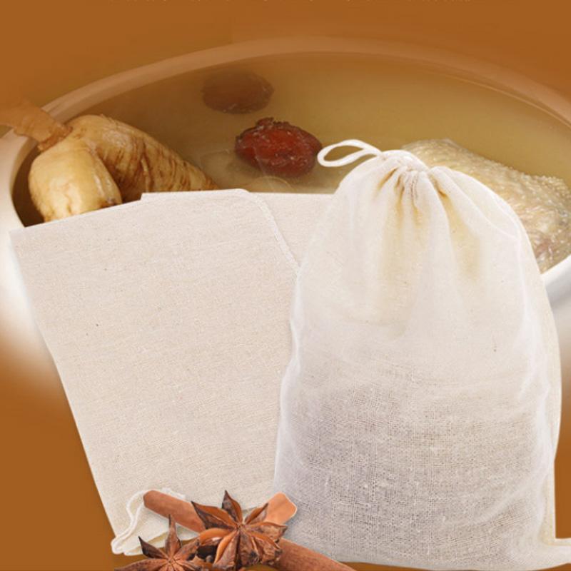 5pcs tái sử dụng túi gia vị bông và lanh chống rò rỉ kiểu dây rút