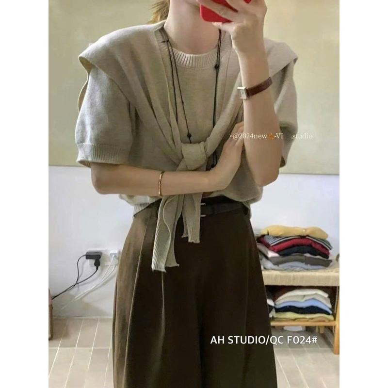 Thu.NStore- SET ÁO LEN TAY NGẮN KÈM KHĂN QCL1 BY JOLIE