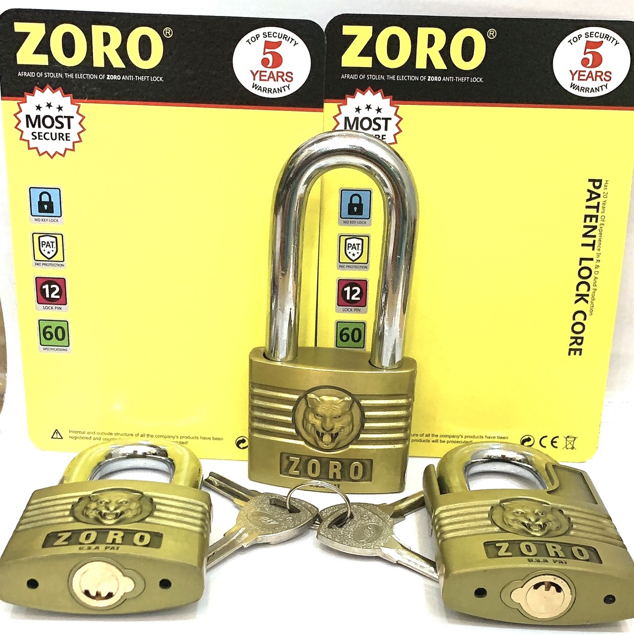 Ổ khóa ZORO 6 phân đầu cọp càng dài - khóa cửa càng dài chống gỉ chống cắt bền bỉ cao cấp
