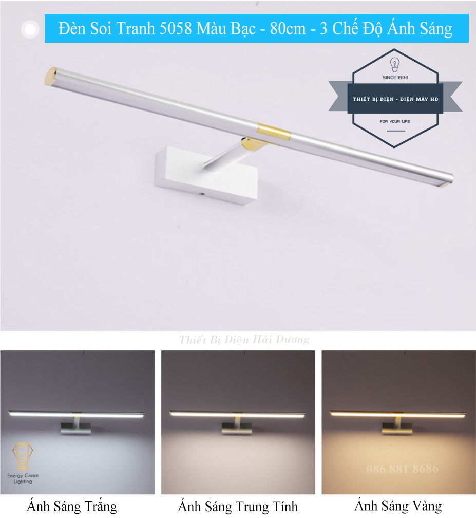 Đèn soi tranh - Đèn rọi gương Led Model 5058 80cm 16w 3 Chế Độ Ánh Sáng - Điều chỉnh được góc chiếu - Có Video