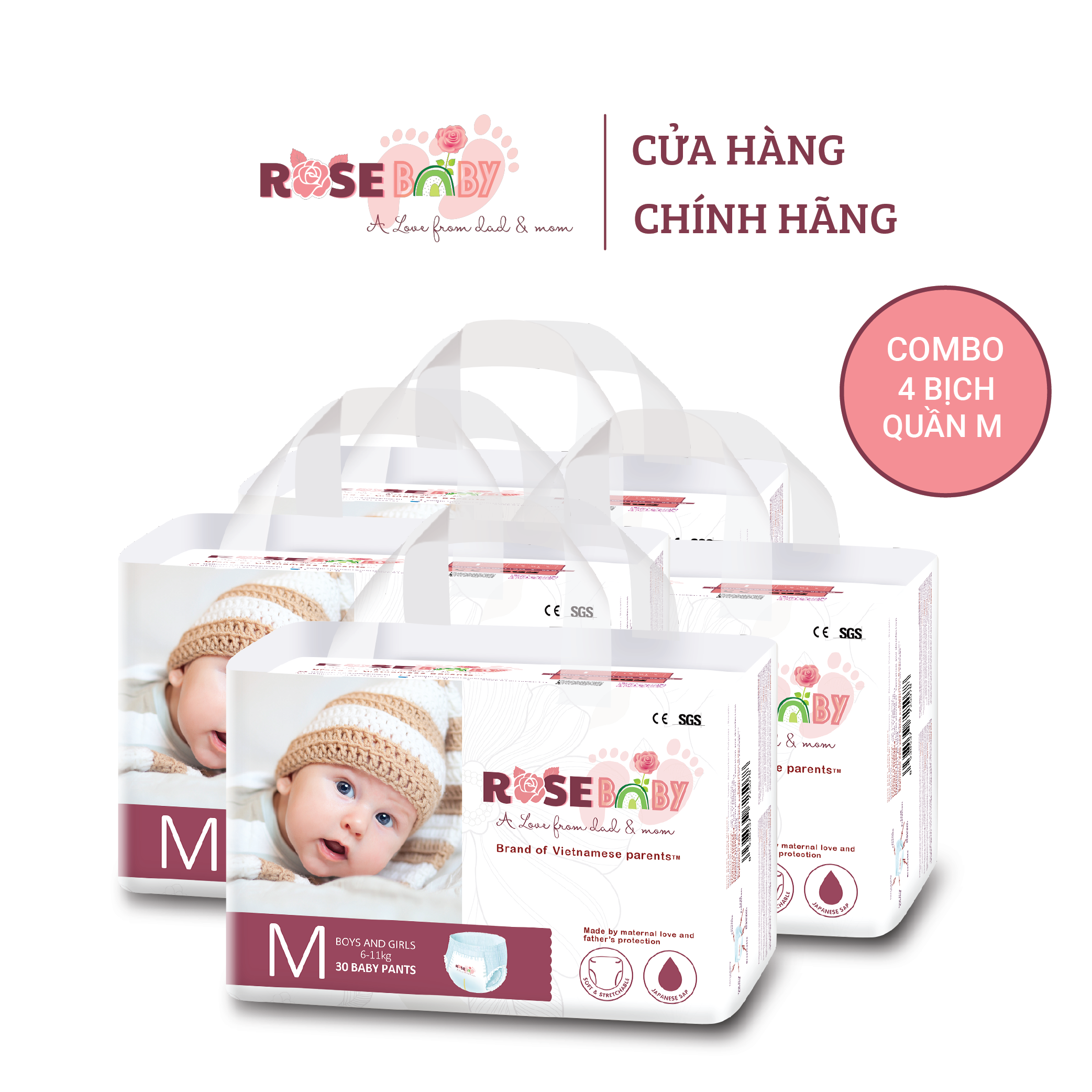 COMBO 4 BỊCH TÃ QUẦN ROSEBABY M30