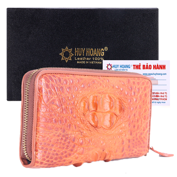 Bóp nữ da cá sấu Huy Hoàng 1 khóa nguyên con màu đen, nâu đỏ, vàng bò, nâu đất HT3245-46-47-48