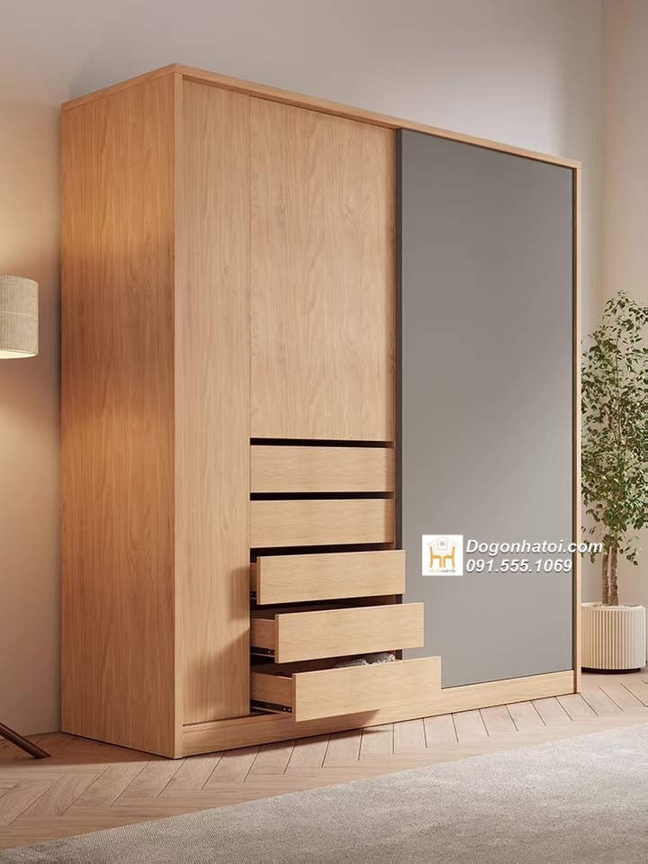 Tủ quần áo cửa lùa gỗ mdf đẹp 2m x 1m8 - TA201