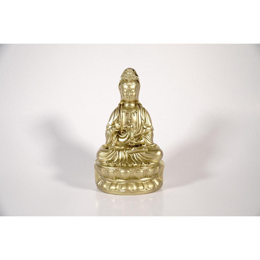Tượng Phật Quan Thế Âm Bồ Tát ngồi đài sen mạ đồng - Cao 15cm