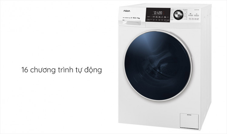Máy giặt sấy AQUA AQD-DH1050C N, giặt 10.5kg, sấy 7kg, Inverter tích hợp 16 chương trình tự động