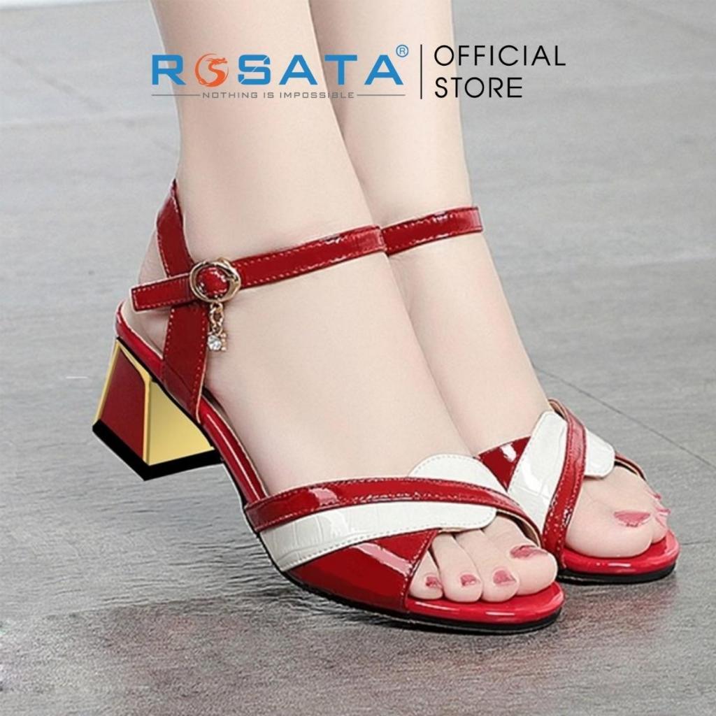 Giày sandal cao gót nữ ROSATA RO479 xỏ ngón mũi tròn quai hậu cài khóa dây mảnh gót vuông cao 4cm xuất xứ Việt Nam