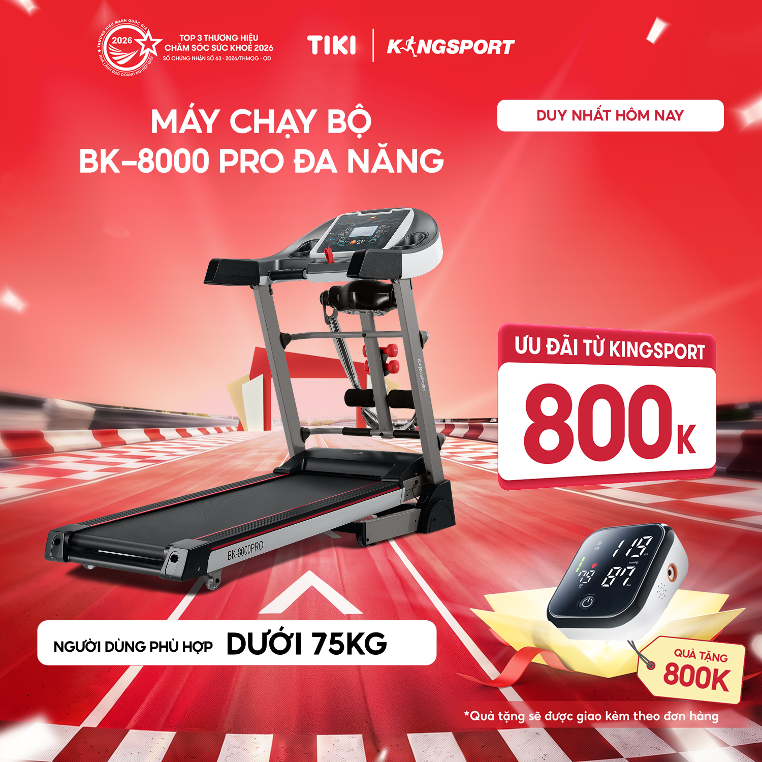 Miễn phí lắp đặt Máy Chạy Bộ Kingsport BK-8000 Pro Đa Năng Nâng Dốc Tự Động 18, 12 Chương Trình Luyện Tập