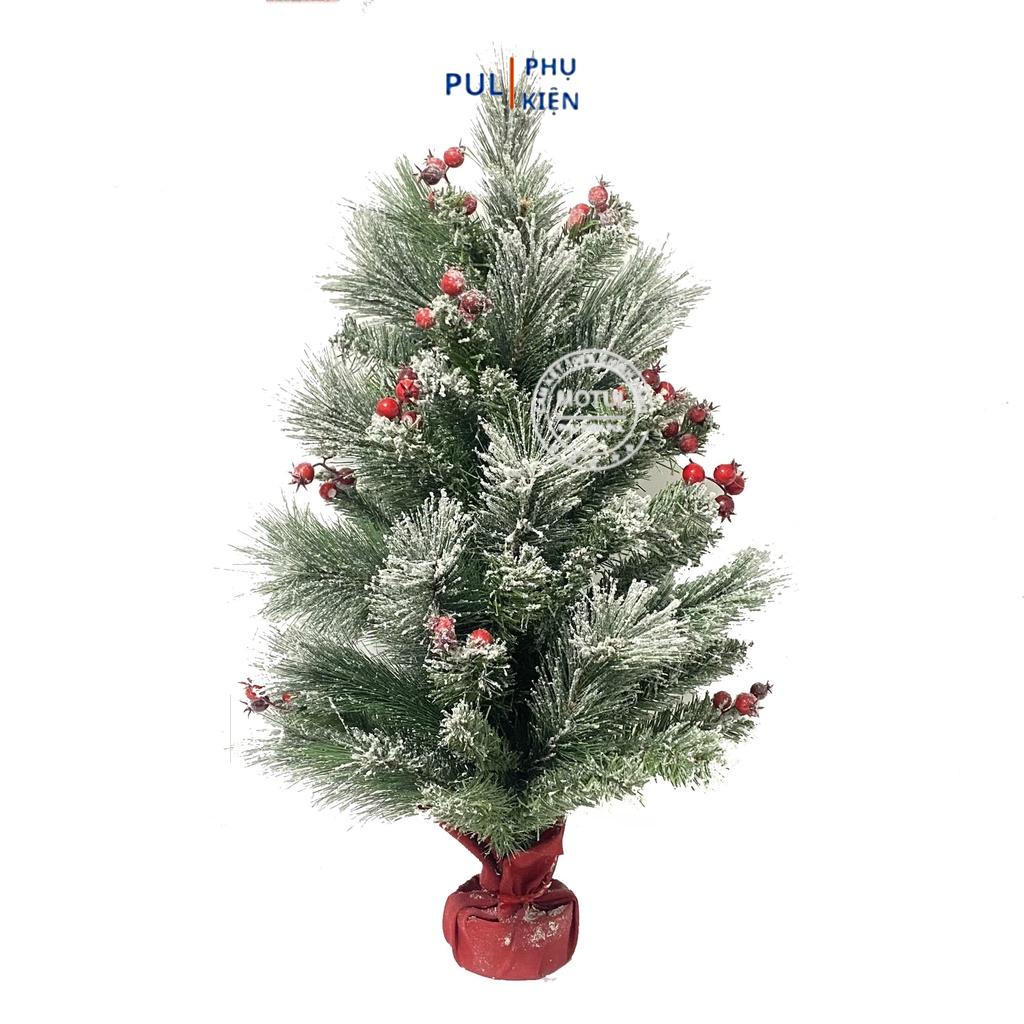 Cây thông noel phủ tuyết 3 loại lá mini để bàn gắn trái đỏ trang trí giáng sinh - Cao 38cm