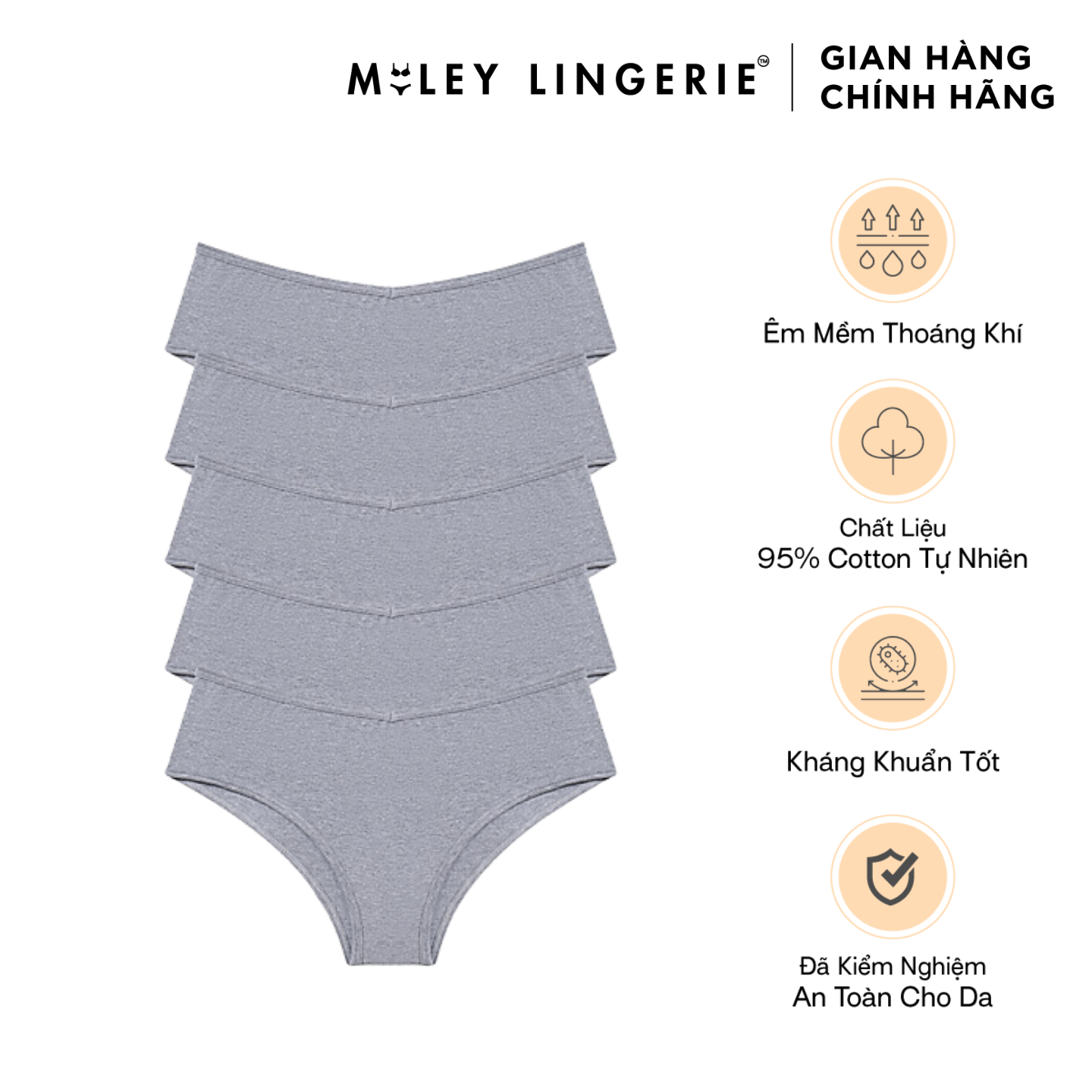 Combo 5 Quần Lót Nữ Cotton Thiên Nhiên Being Me Miley Lingerie- Màu Xám Nhạt