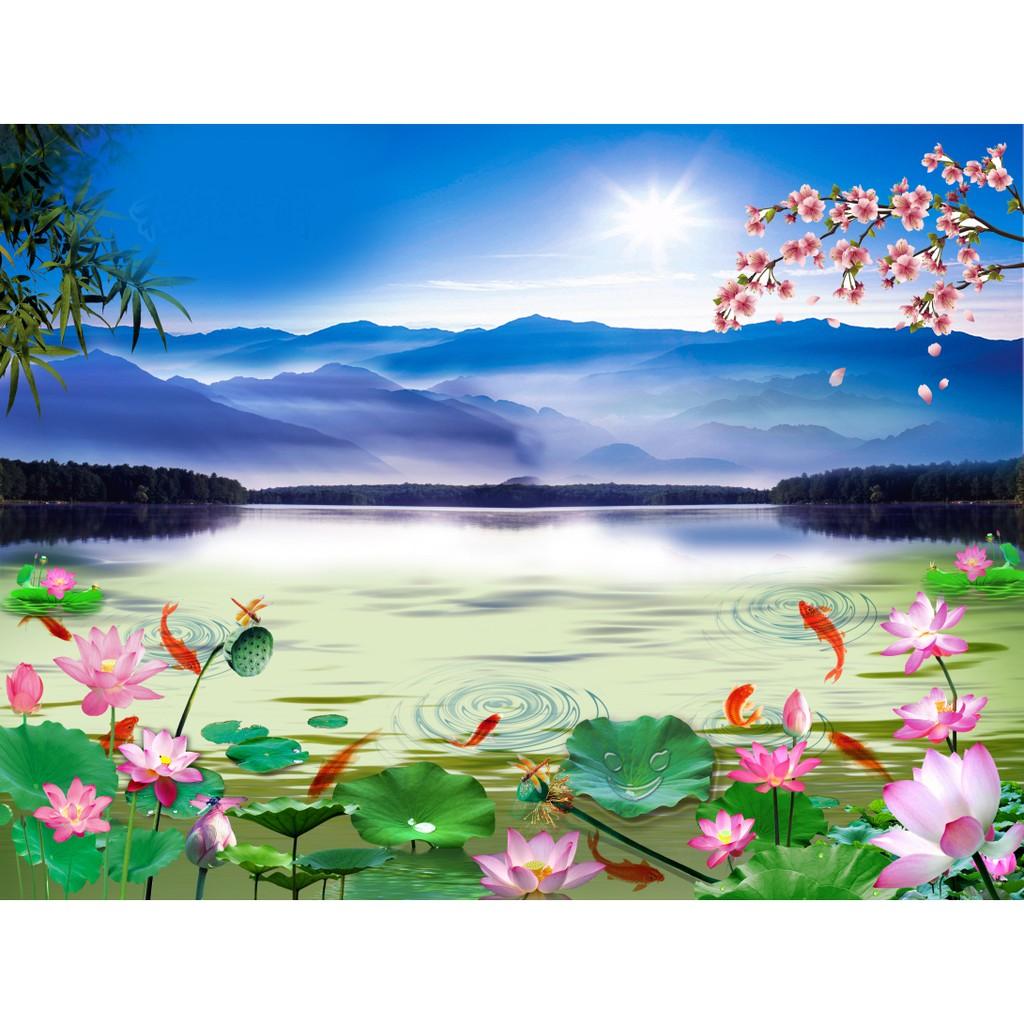 Tranh trang trí nhà cửa sơn thuỷ hữu tình in decal pp