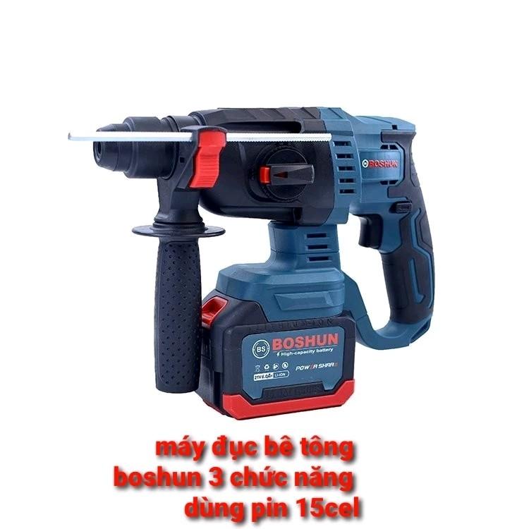 Máy Khoan Đục Bê Tông 3 Chức Năng Boshun 21V, Pin 15 cell 100% Ruột Động, Động Cơ Không Chổi Than