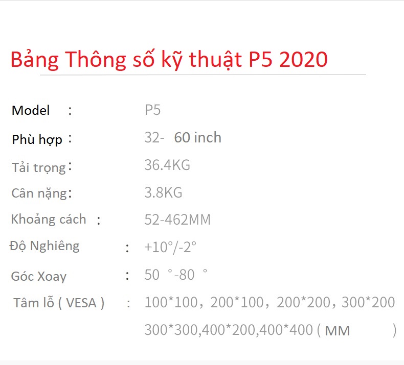 Khung Tivi đa năng Model 2020 NB P5 32-60inch Góc Xoay siêu mỏng - Hàng chính hãng