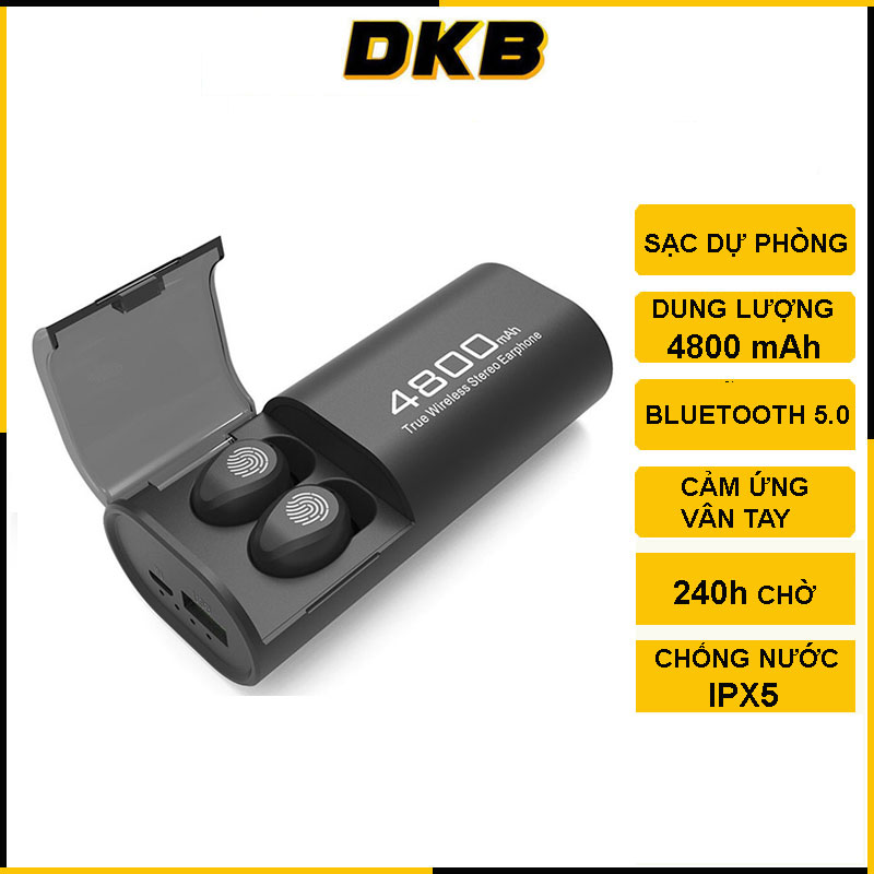 Tai Nghe Bluetooth DKB S11-F9V5.0 Kèm Pin Sạc Dự Phòng - Tai Nghe Không Dây - Kết Nối Bluetooth 5.0 - Cảm Ứng Vân Tay - Chống Nước IPX5 - Chơi Game - Âm Thanh Chân Thực - Hàng Chính Hãng