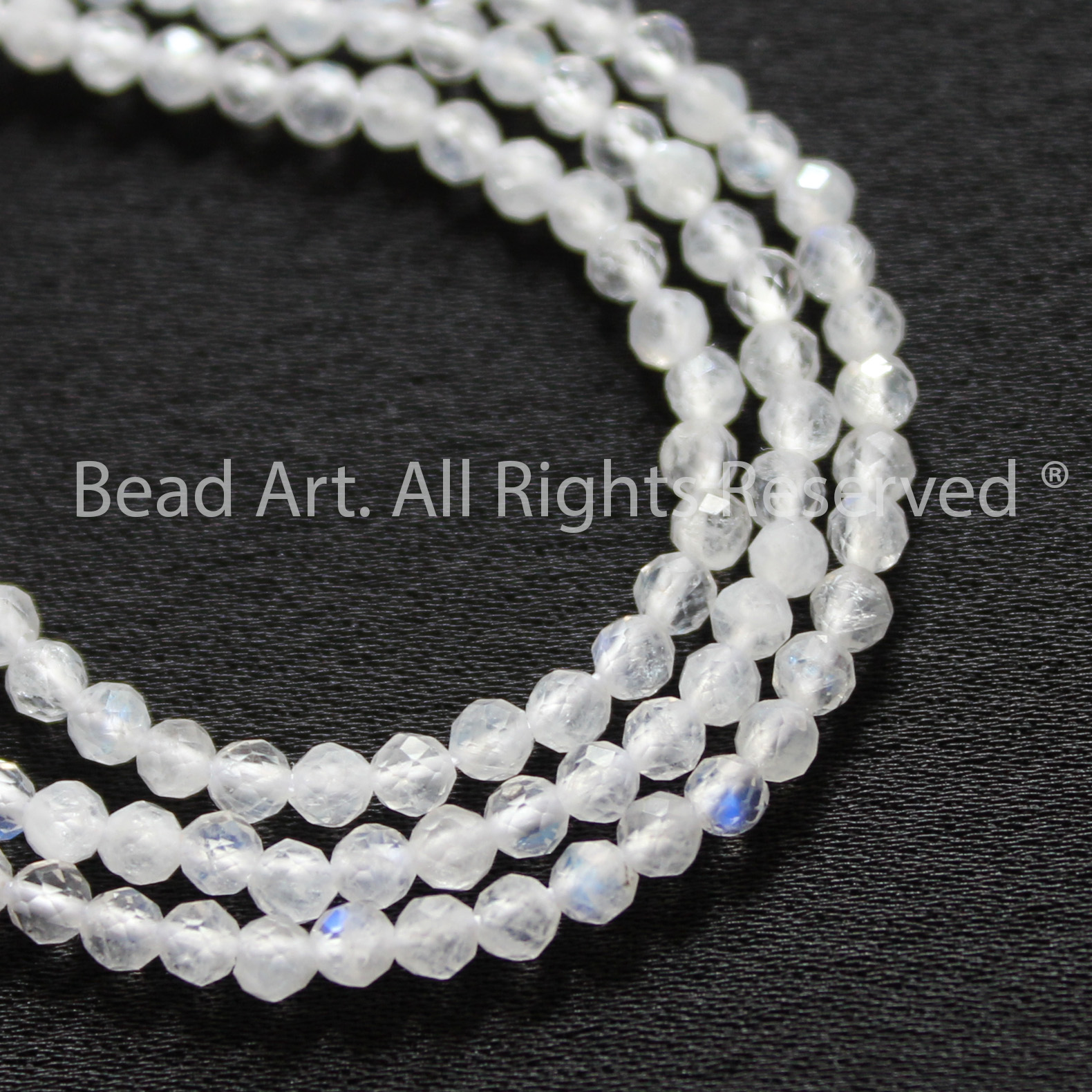 [5 Hạt/10 Hạt] 2.5MM Đá Moonstone Giác Cắt Loại A, Mặt Trăng, Tự Nhiên Ánh Cầu Vồng, Đá Phối Vòng Tay Phong Thuỷ, Chuỗi Hạt, Mệnh Kim, Thuỷ - Bead Art