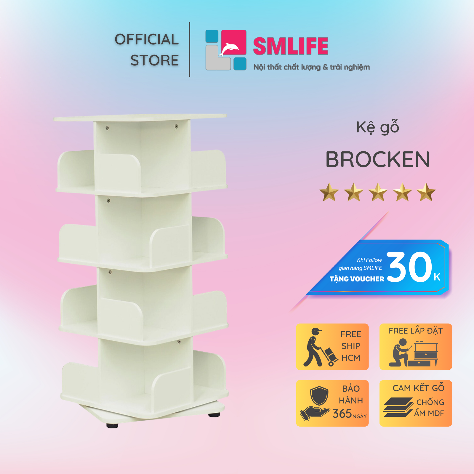 Giá sách gỗ công nghiệp tiện dụng SMLIFE Brock