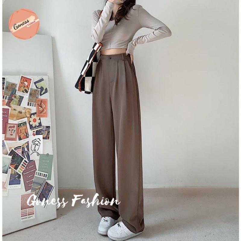 Quần ống rộng chùm gót cạp cao 1 khuy dài 100cm vải tây chuẩn form quần culottes