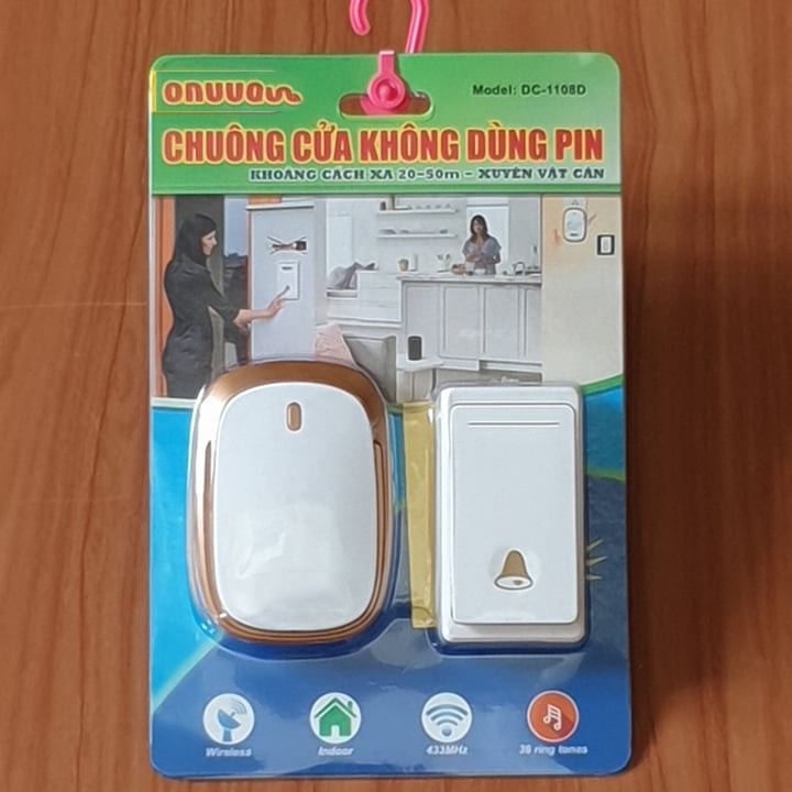 Chuông cửa không dùng pin - chuông cửa không dây có nút nhấn chống nước và không dùng pin - Chuông cửa không dây Decom cao cấp xuyên vật cản