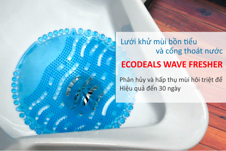 Tấm Lót Khử Mùi Bồn Tiểu &amp; Lỗ Sàn ECODEALS Wave Fresher - Khử mùi, làm thơm toilet vượt trội 30 ngày, chống văng và giọt bắn - KT 18x18cm