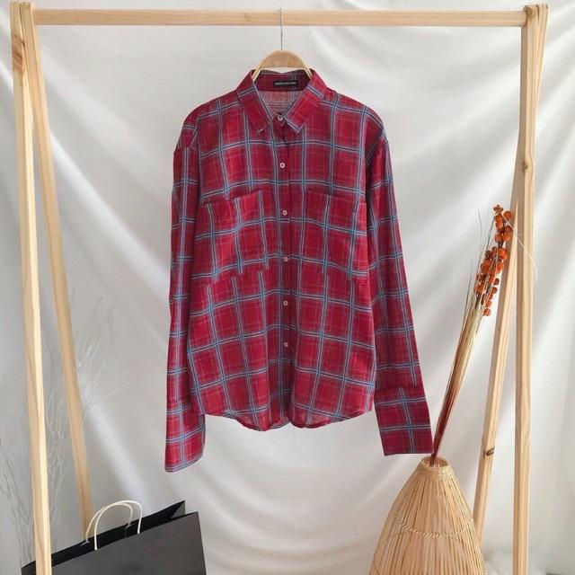 Áo sơ mi oversize caro 2 túi