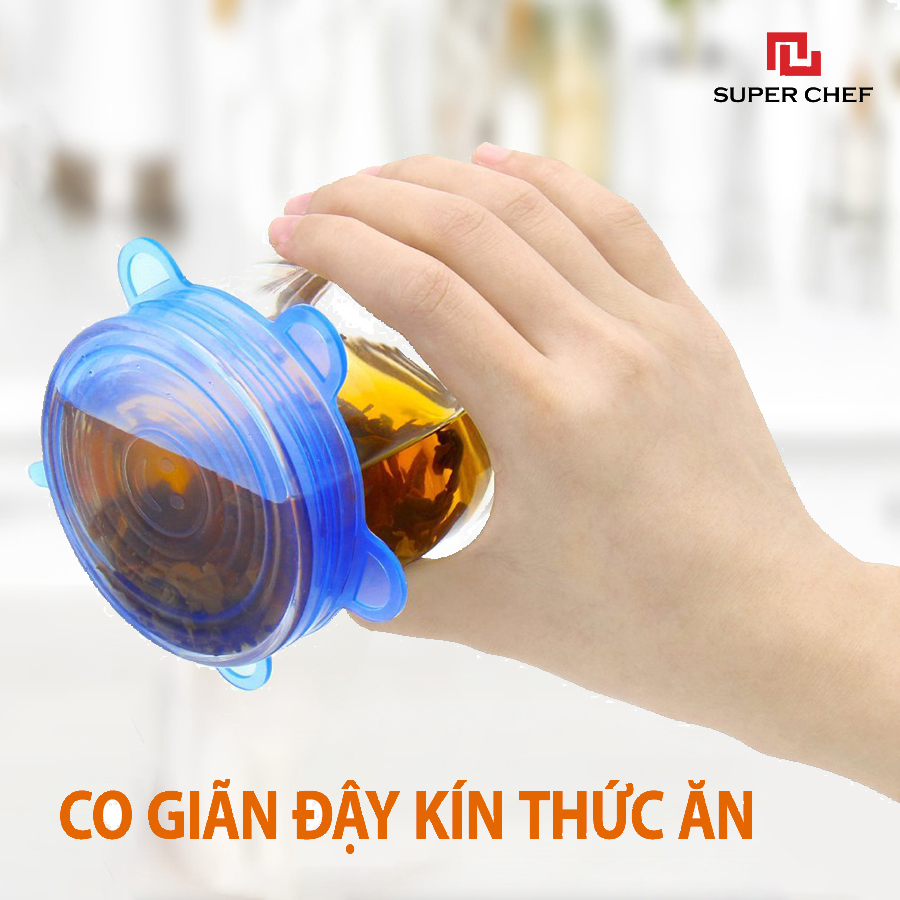 Bộ Nắp Silicon Super Chef Thay Thế Màng Bọc Thực Phẩm Siêu Tiện Lợi