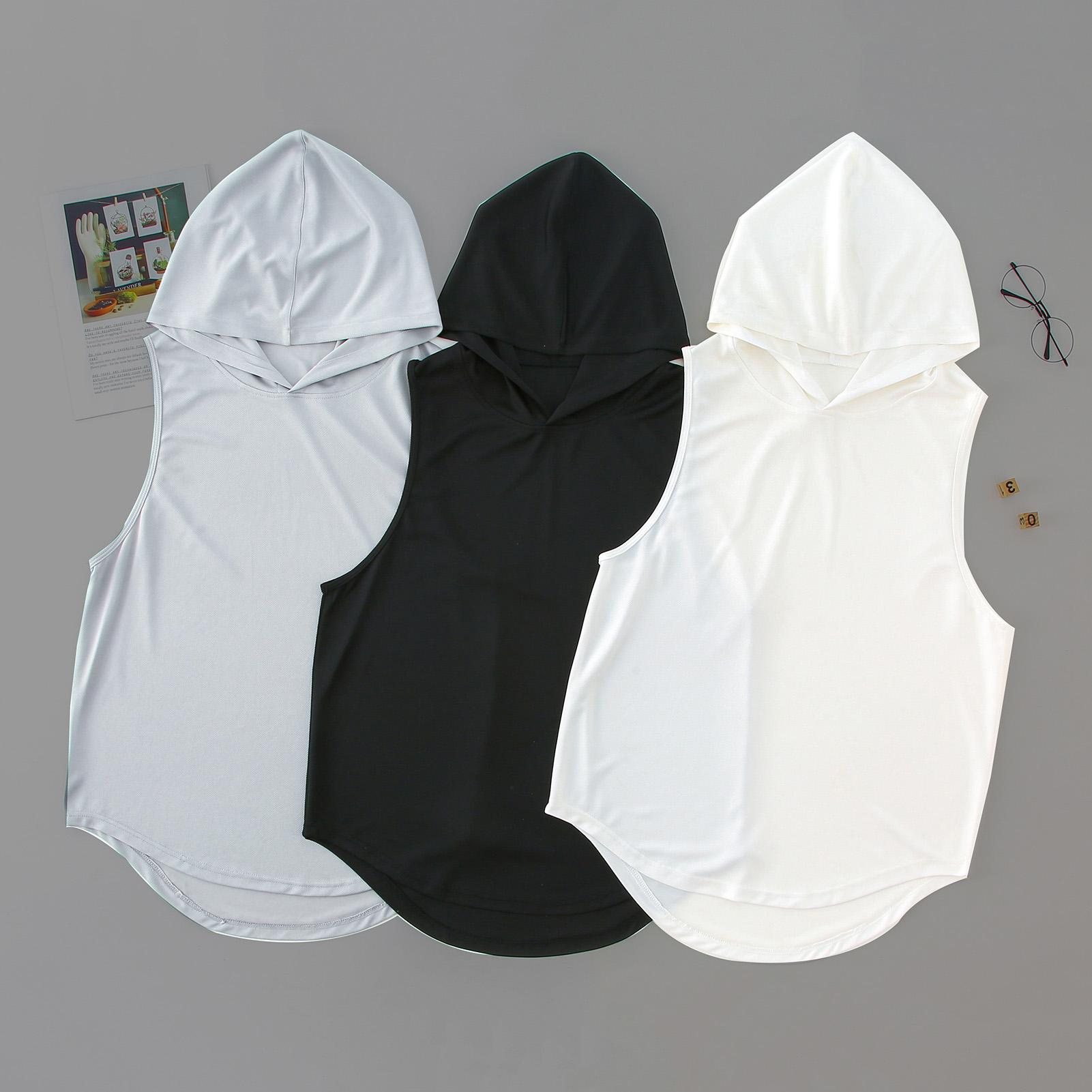 Áo khoác mỏng thể thao không tay cho nam có mũ trùm đầu, thích hợp tập bóng rỗ