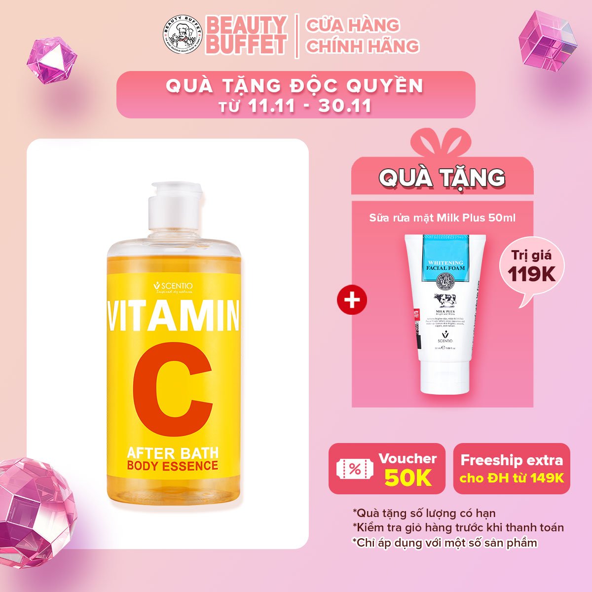 Dưỡng thể dưỡng trắng và phục hồi da chuyên sâu sau khi tắm Scentio Vitamin C 450ml