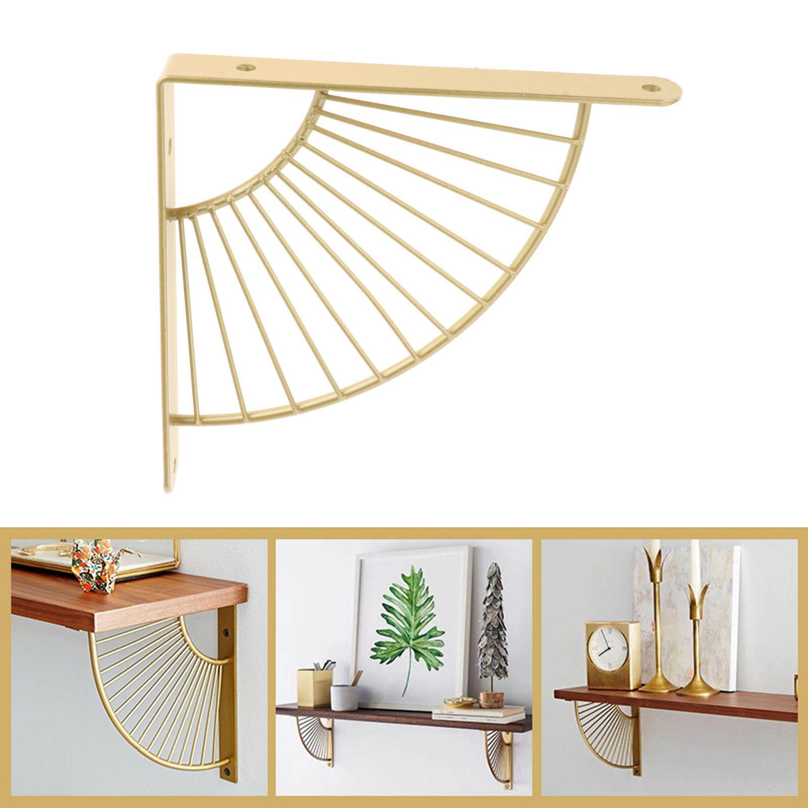 2X Shelf Bracket Decorative Fan-Shaped with Screws Home Bookshelf Golden 20cm