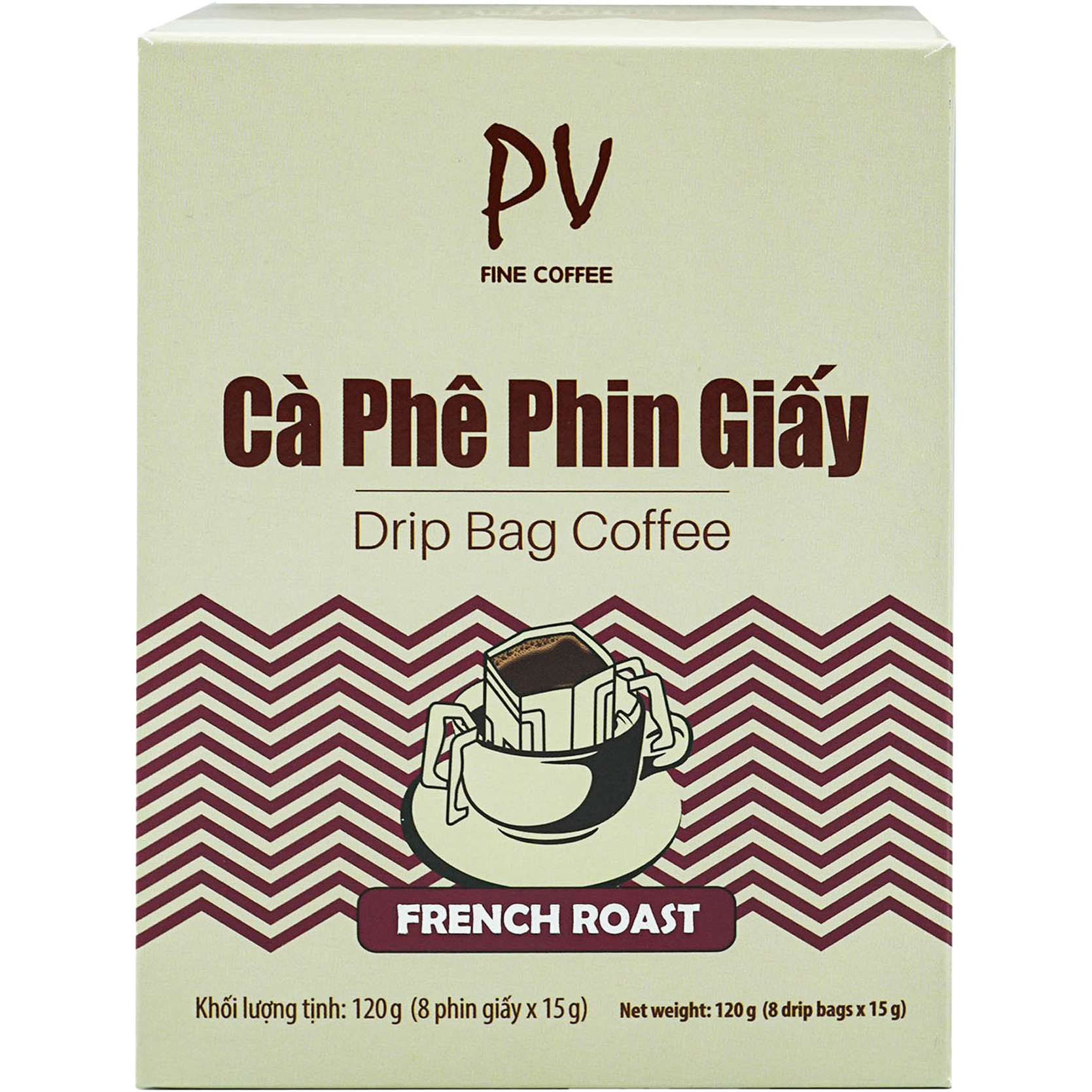 Cà phê phin giấy PV Fine Coffee French Roast 8 phin giấy x 15g - Cà phê tiện lợi - Phương Vy Coffee