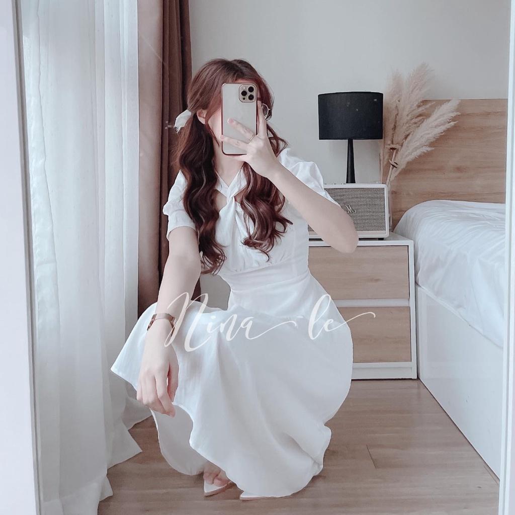 Đầm nữ midi cổ chéo dáng chữ A siêu xinh 2 màu sắc giúp nàng nổi bật dạo phố, dạ tiệc