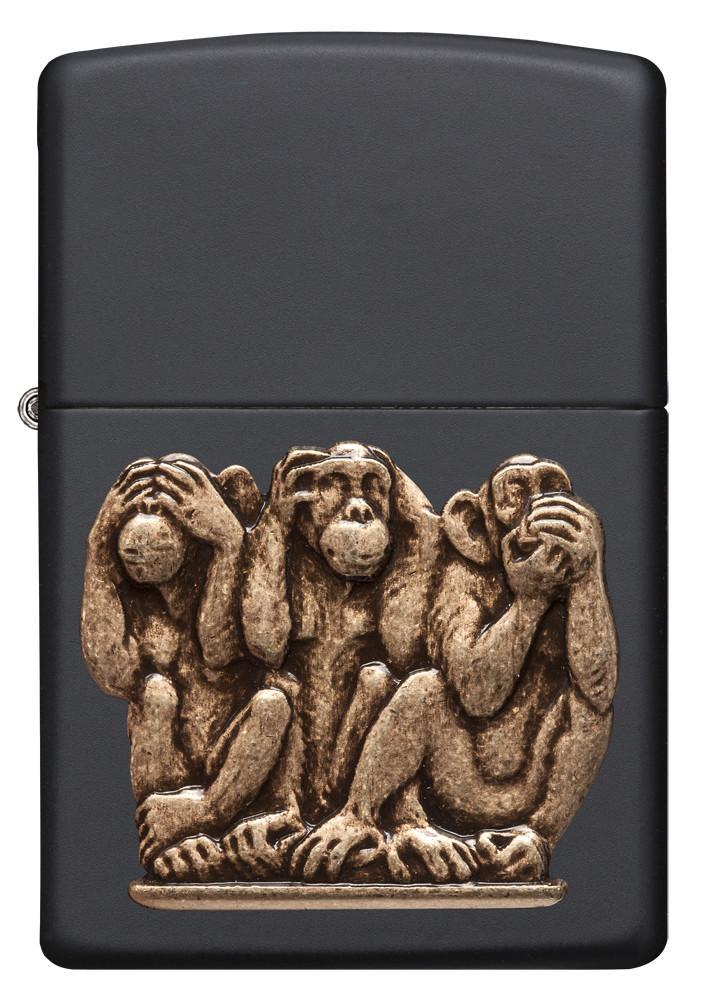 Bật Lửa Zippo Three Monkeys Black Matte 29409