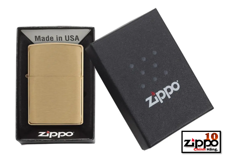 Bật lửa Zippo 204B Brushed Brass Solid- Chính hãng 100%