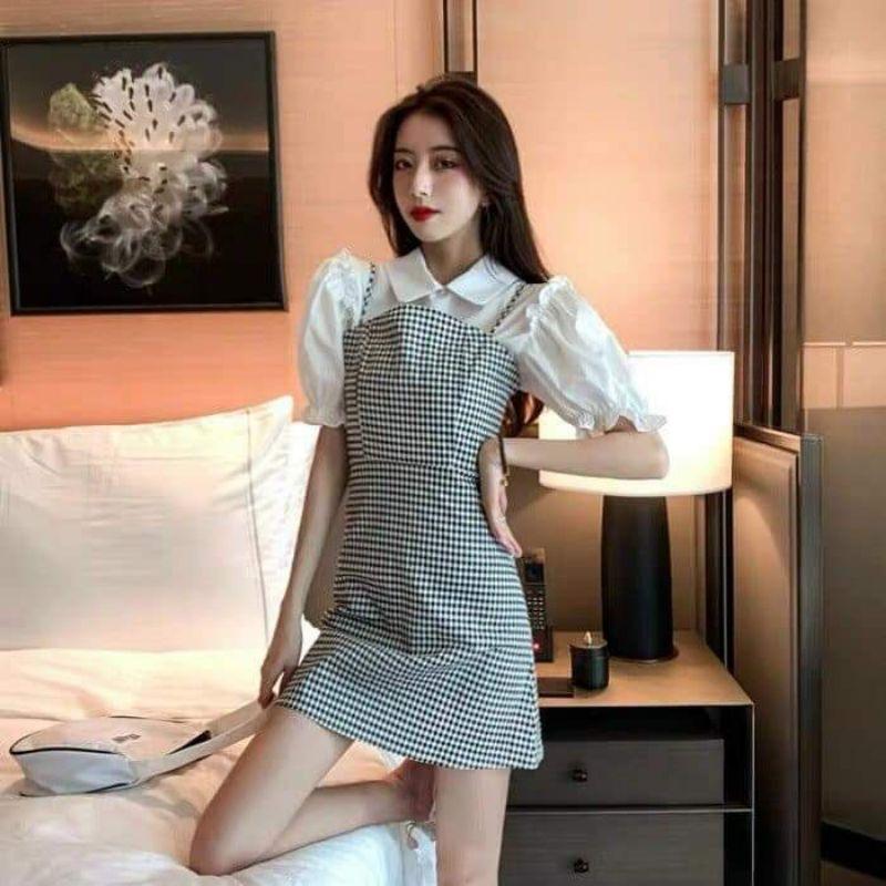 ĐẦM SUÔNG SỌC CARO PHỐI CỔ SƠ MI BÈO DỄ THƯƠNG