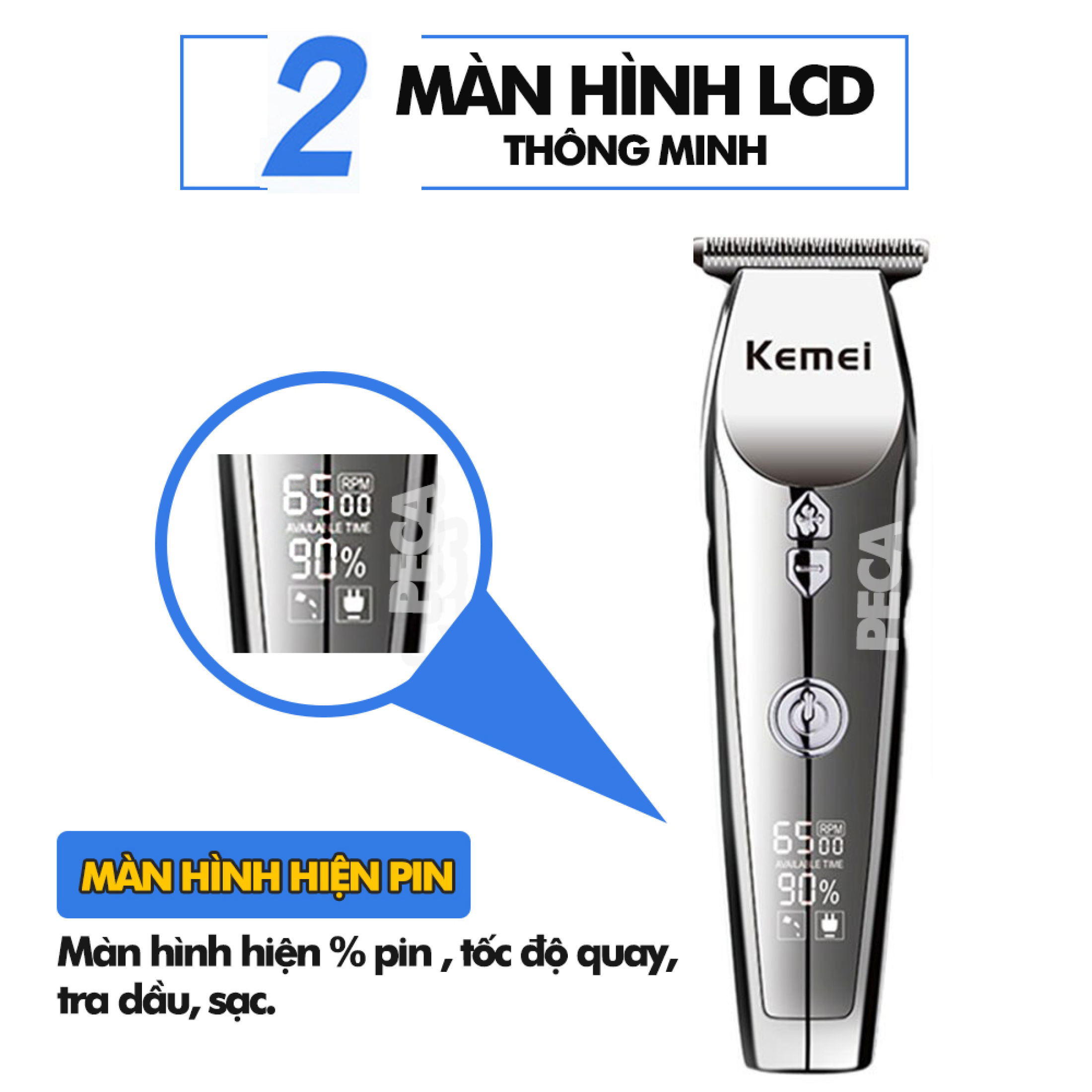 Tông đơ chấn viền cao cấp KEMEI KM-126 màn hình LED hiển thị điều chỉnh 3 mức tốc độ sử dụng pin sạc tiện lợi có thể dùng cắt tóc, cạo trắng, cạo đầu, điêu khắc, tatto tóc
