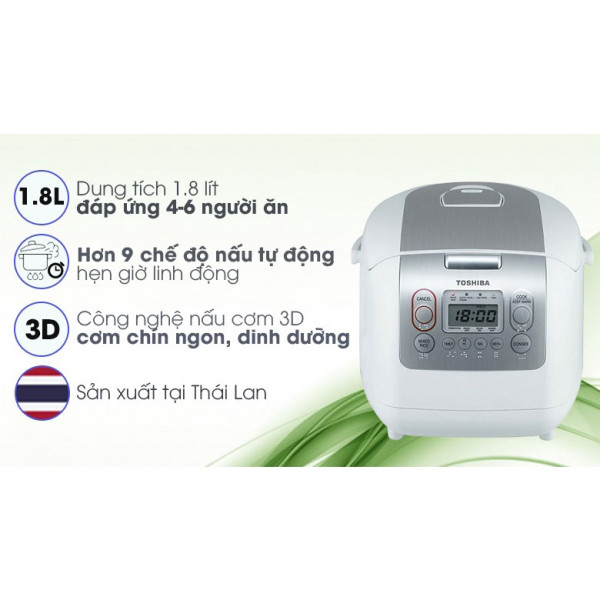Nồi Cơm Điện Tử Toshiba RC-18NMFVN - Trắng - Hàng chính hãng