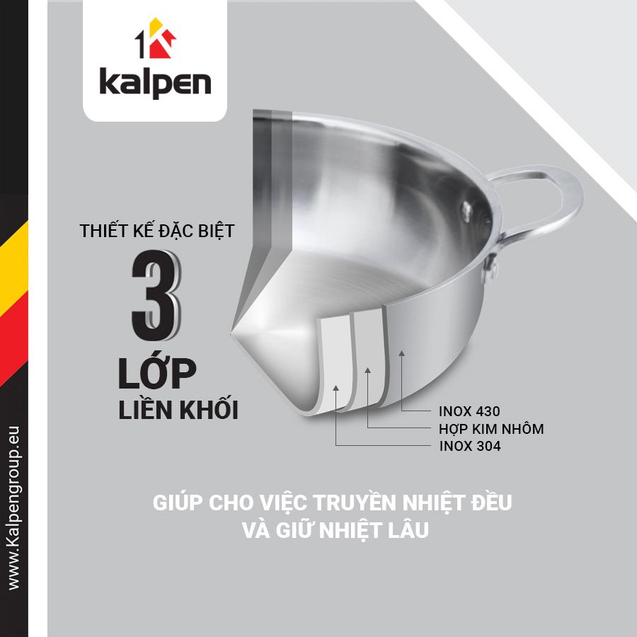 Chảo Lẩu INOX 304 Cao Cấp 3 Lớp Đúc Liền Nguyên Khối KP-8530 Size 30cm Hàng Chính Hãng KALPEN-GIA DỤNG ĐỨC