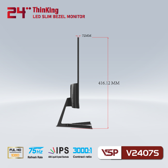 Màn hình máy tính 24inch VSP V2407S (23.8&quot; IPS FHD 75Hz, HDMI+VGA) - Hàng chính hãng TECH VISION phân phối