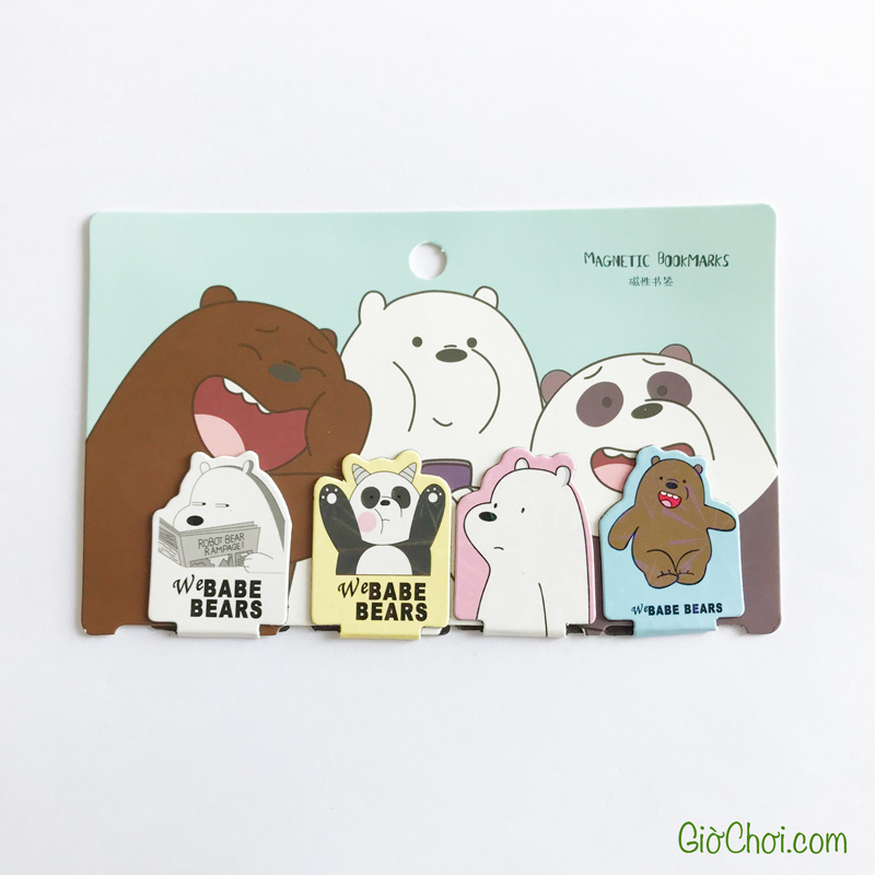 Bộ 4 Bookmark nam châm kẹp sách hình 3 chú gấu We Bare Bears