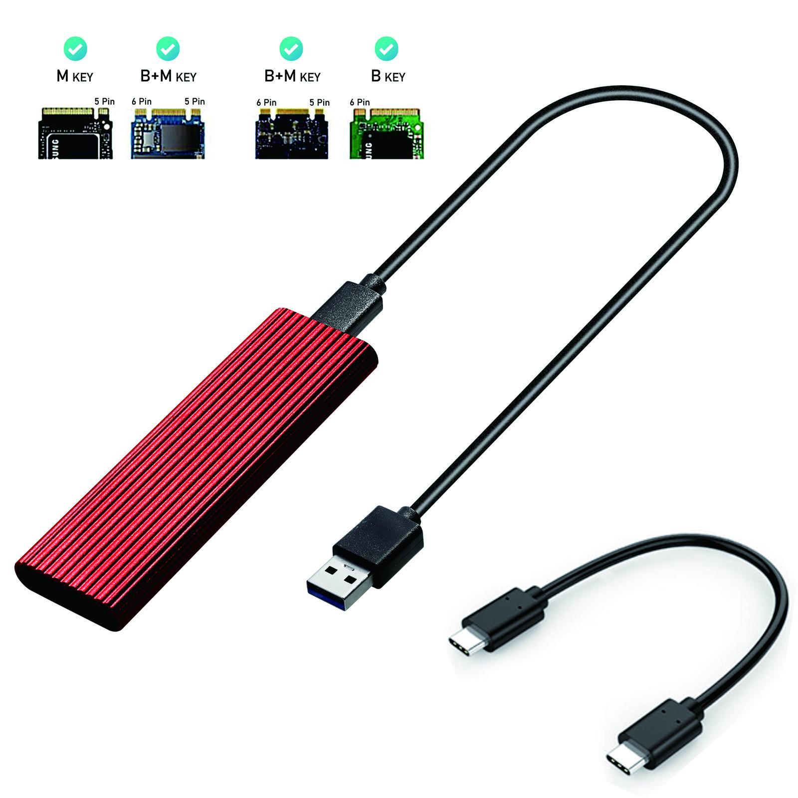 To USB 3.1 Enclosure Adapter  Key for 2230 2242 2280  SSD Red