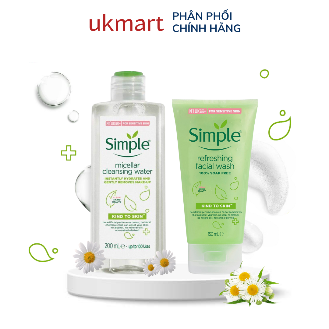 Combo Simple Làm Sạch Nước Tẩy Trang 200ml + Sữa Rửa Mặt 150ml