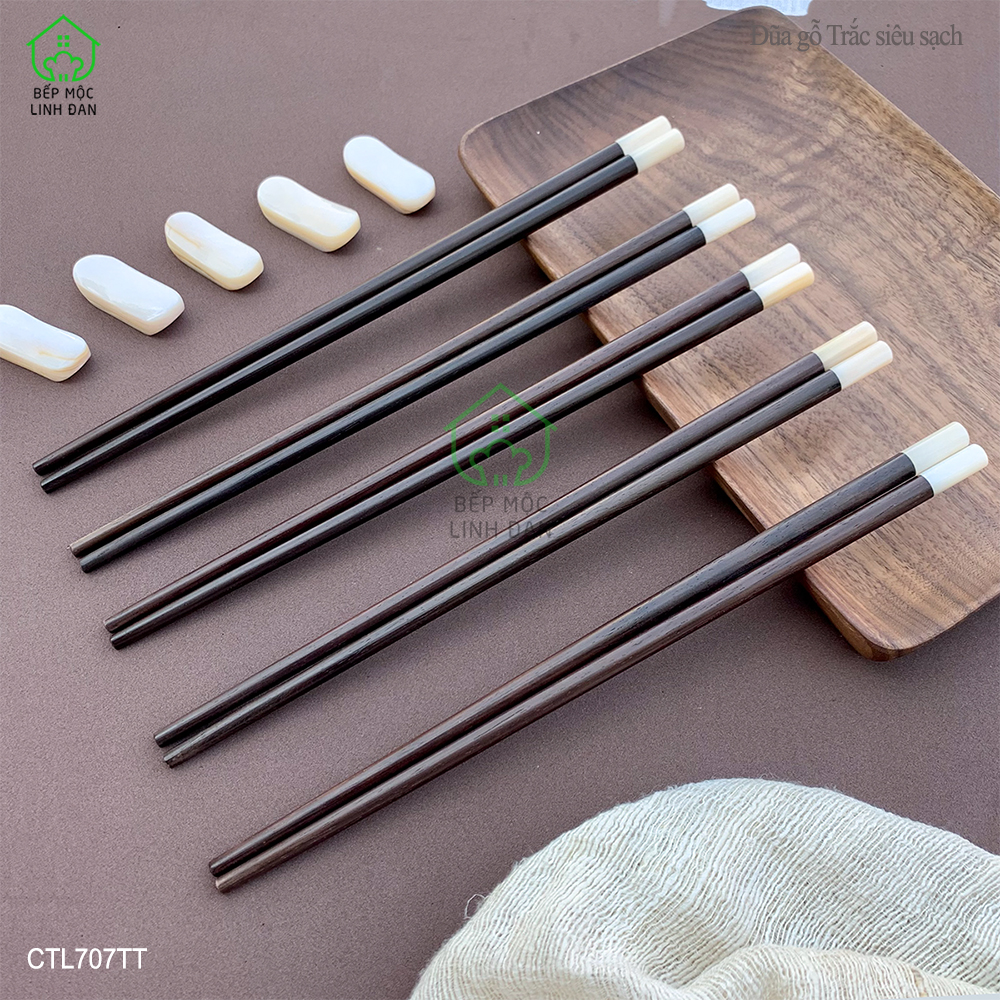 (5 Đôi) Đũa Gỗ Trắc Tự Nhiên Cẩn Xà Cừ Trắng - Kháng Khuẩn Siêu Sạch [CTL707TT-5]