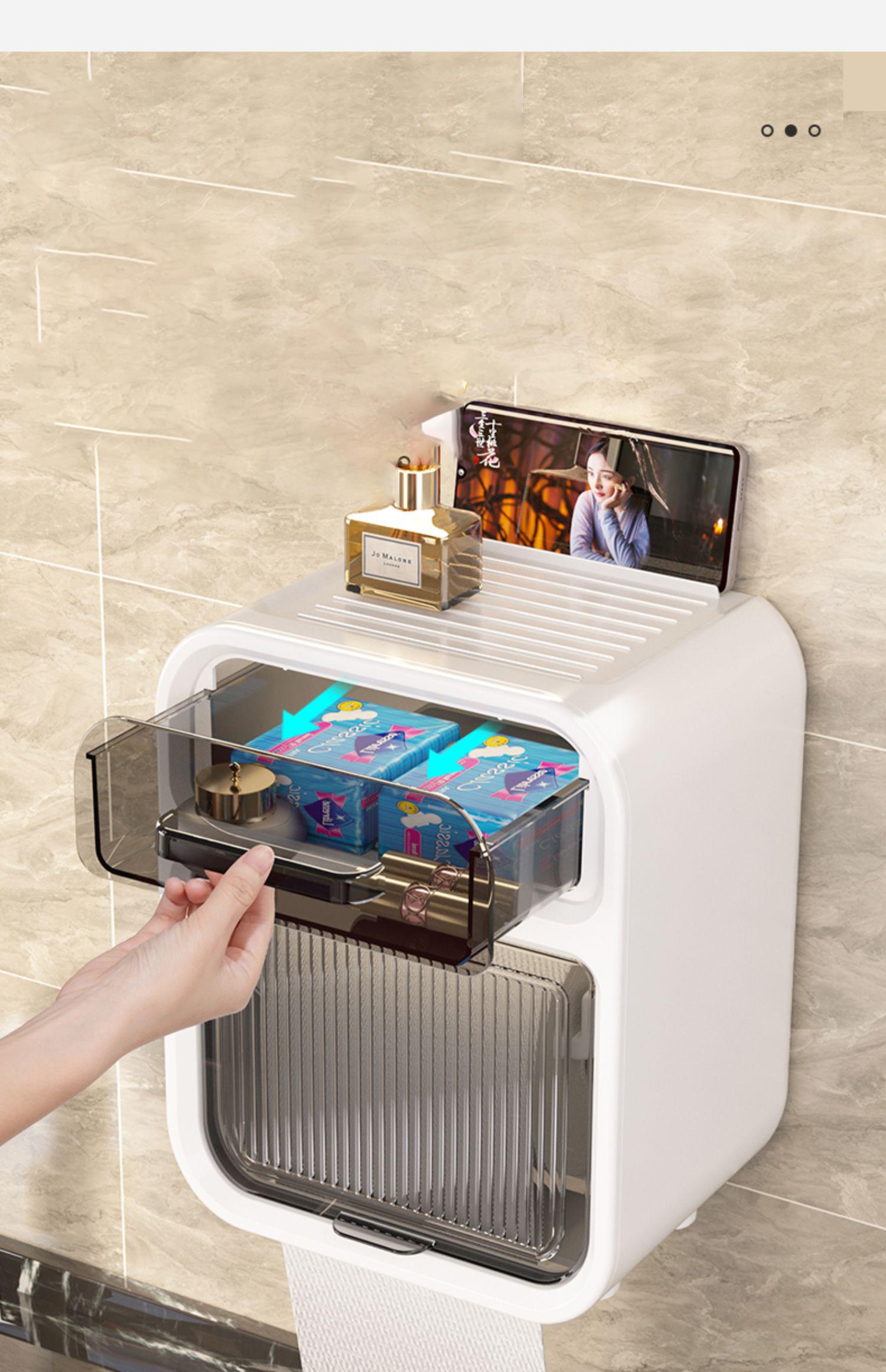 Hộp Đựng Giấy Vệ Sinh 2 Tầng Cao Cấp Hộp Đựng Giấy Hộp Giấy Vệ Sinh Có Kệ Để Điện Thoại Dán Tường PABARO