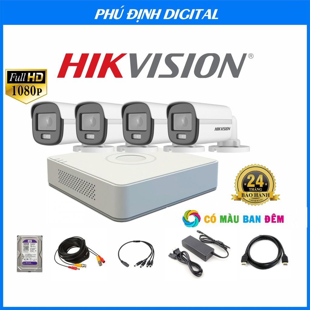 Trọn bộ Camera FULL HD Hikvision có màu ban đêm quan sát rõ nét - Hàng Chính Hãng