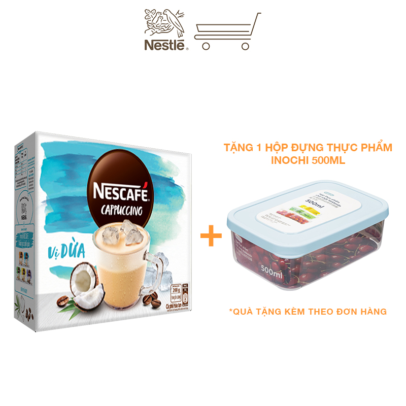 Cà phê hòa tan Nescafé Cappuccino vị dừa (Hộp 10 gói x 20g) - [Tặng 1 hộp đựng thực phẩm Inochi 500ml]