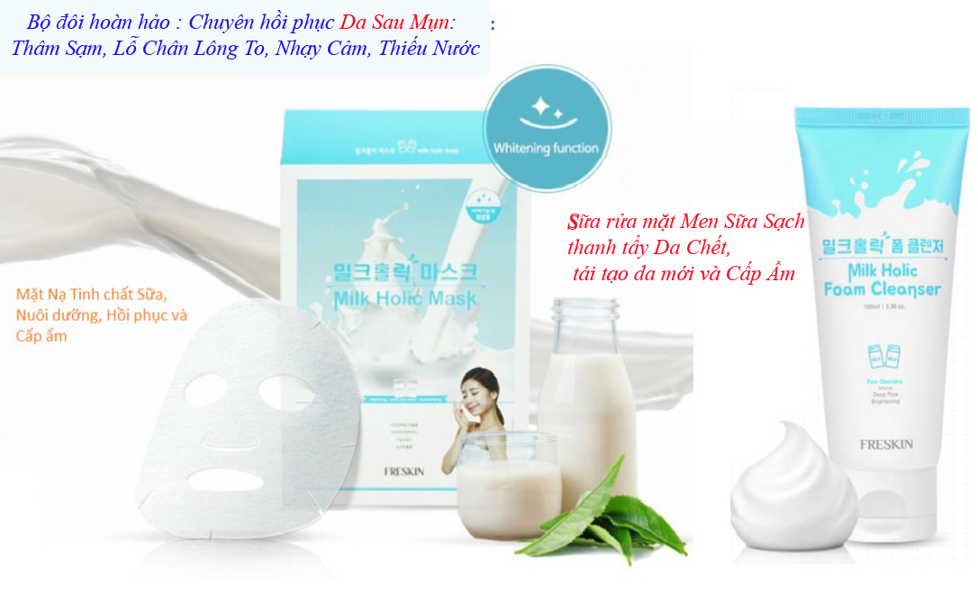 Hộp 10 Mặt Nạ Tinh Chất Sữa, Collagen Dưỡng Trắng và Cấp Ẩm - FRESKIN Milk Holic Mask