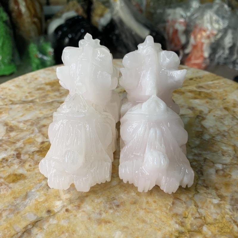 Cặp Tỳ Hưu Chiêu Tài Lộc Đá Ngọc Hồng - ngang 10cm
