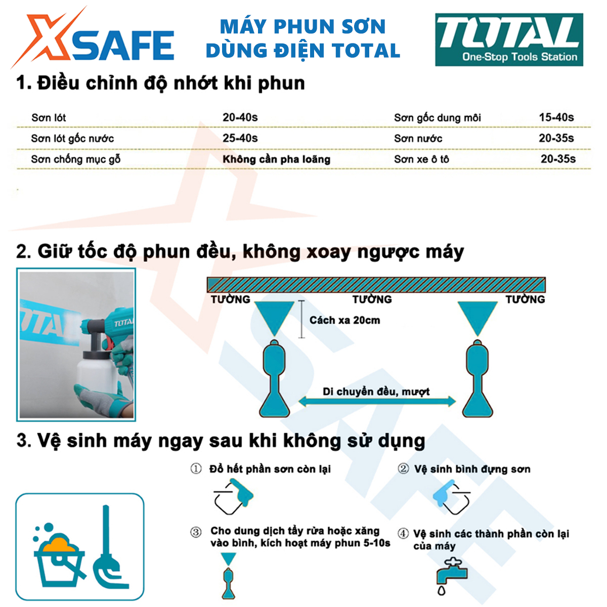 Máy phun sơn dùng điện TOTAL TT3506 Súng phun sơn 220-240V, công suất 450W, lưu lượng tối đa 380ml/phút - Chính hãng