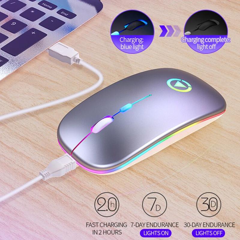 Chuột Không Dây RGB Sạc Máy Tính Mause Im Lặng Công Thái LED Chuột USB Backlit Nhiều Màu Sắc Phát Sáng Chuột Văn Phòng Cho Laptop