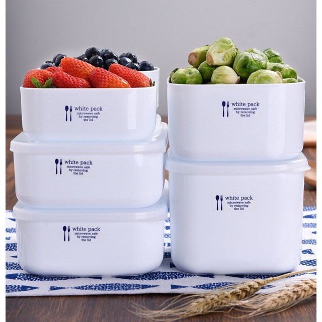 Set 02 hộp đựng thực phẩm chữ nhật White Pack 600ml & 500ml, không sản sinh ra các hoạt chất gây hại trong quá trình sử dụng - nội địa Nhật Bản